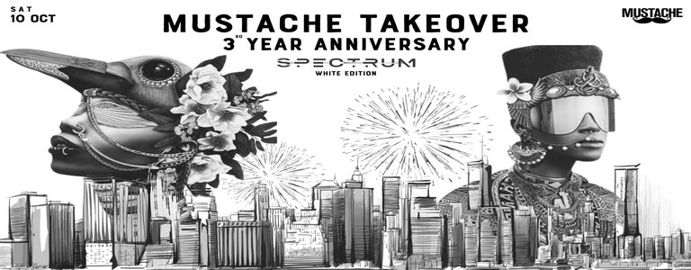 Mustache Takeover Spectrum 3rd Year Anniversary | White Edition